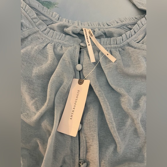 By Anthropologie Long-Sleeve Femme Ruched Cropped Top, Blue, M or L, NWT - Picture 8 of 11